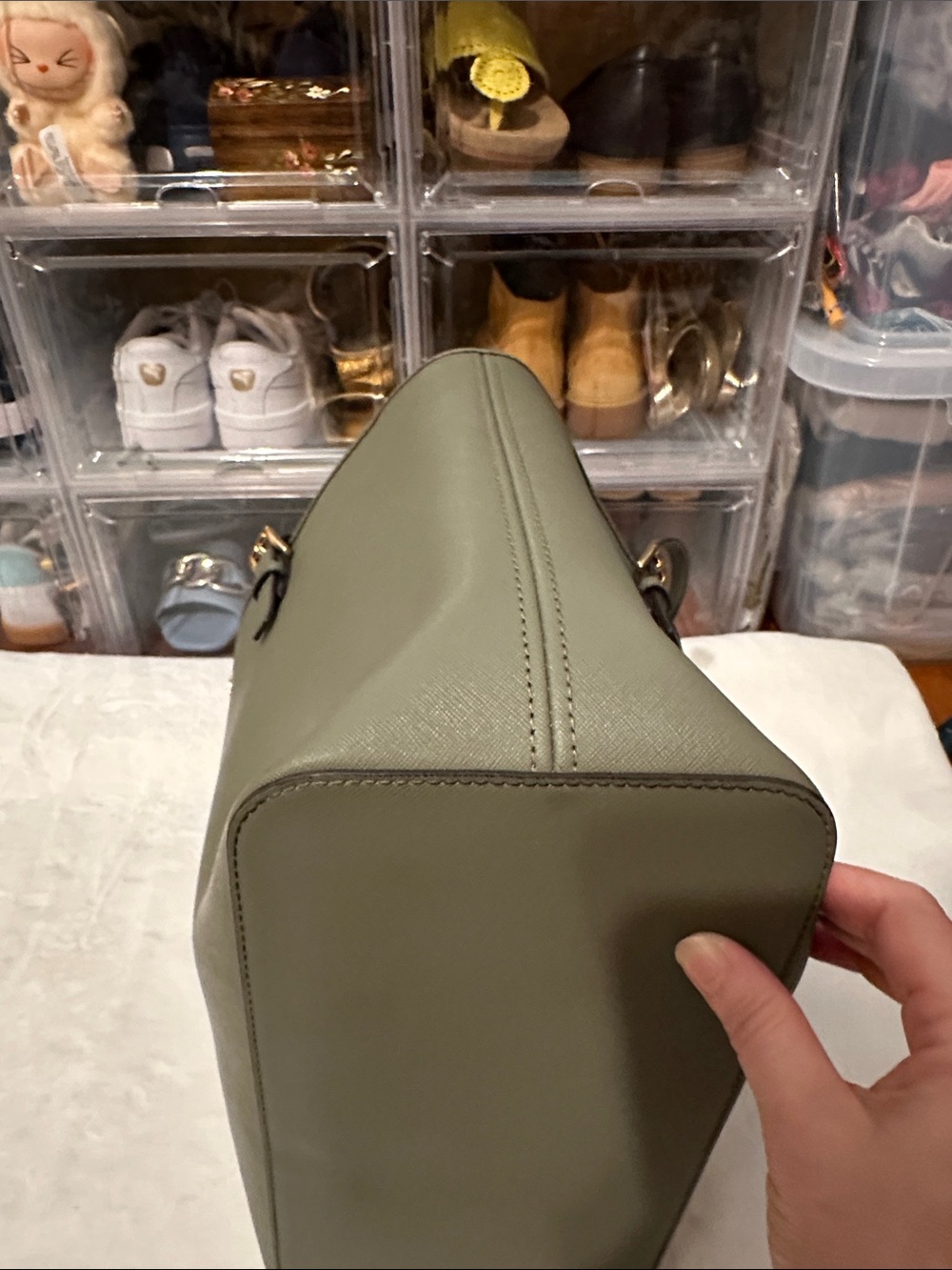 Michael Kors Olive Saffiano Leather Tote with Gold Accents - Picture 12 of 16